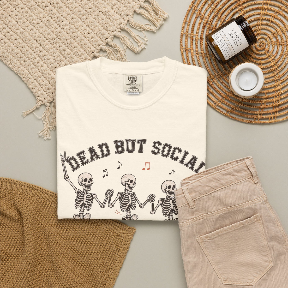 Dead But Social T-Shirt - Ivory - Flat Lay