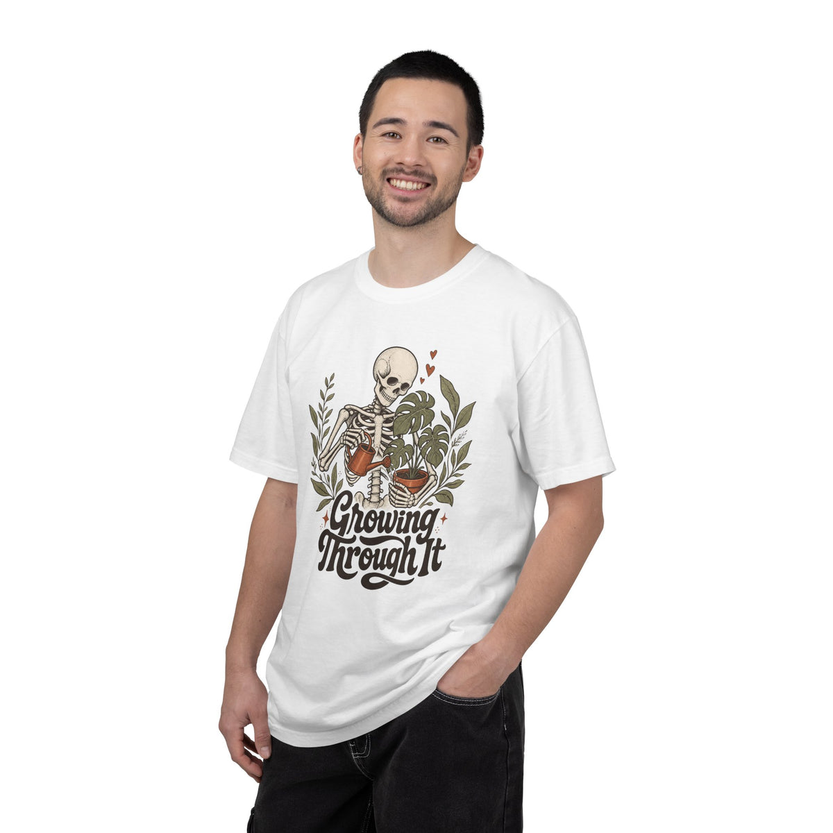 Growing Through It T-shirt - White - On Model Male