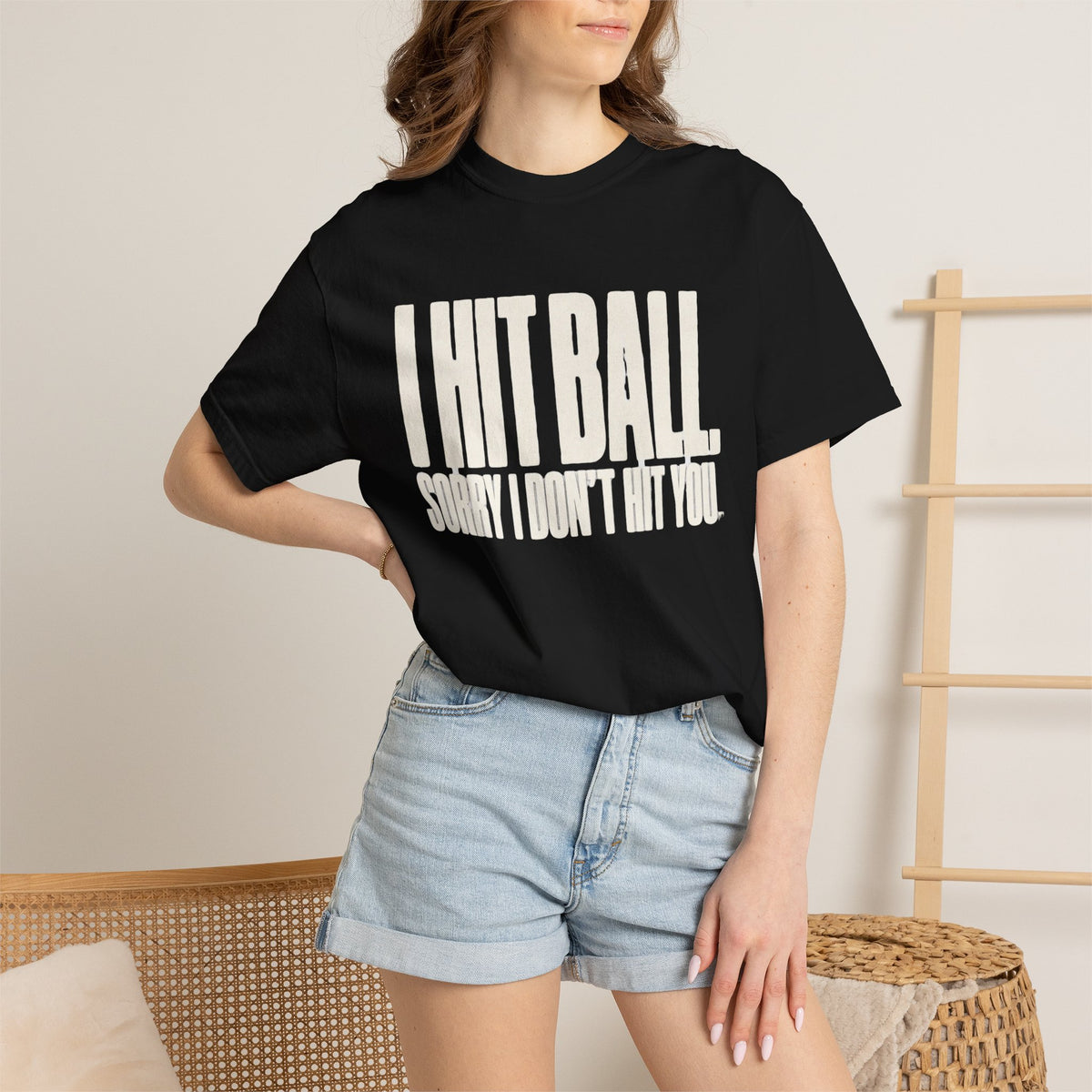I Hit Ball. Sorry I Don't Hit You T-Shirt - Black - On Model Close-Up