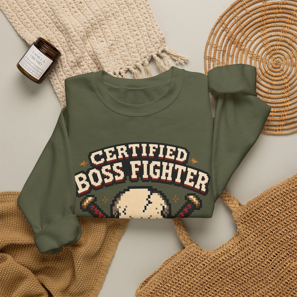 Certified Boss Fighter Sweatshirt - Military Green - Flat Lay