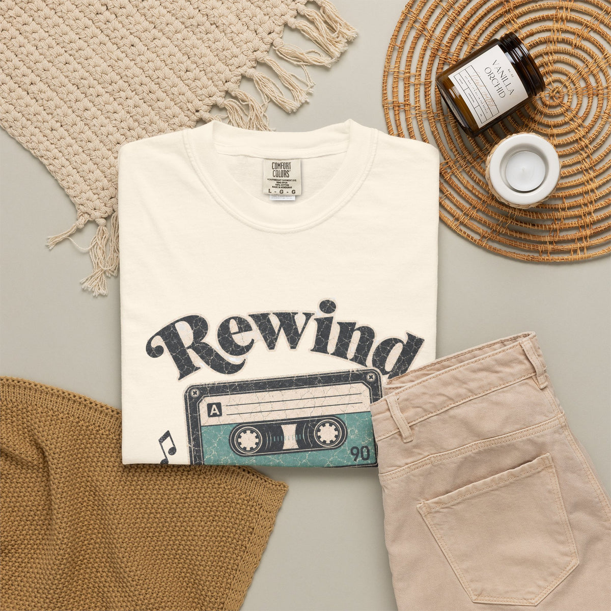 Retro Cassette Tape T-shirt - Ivory - Flat Lay