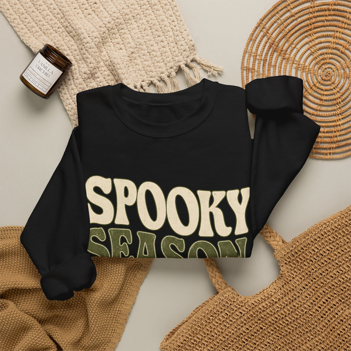 Spooky Season Slow Living Sweatshirt - Black - Flat Lay