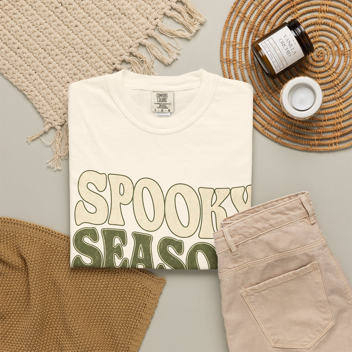 Spooky Season Slow Living T-shirt - Ivory - Flat Lay