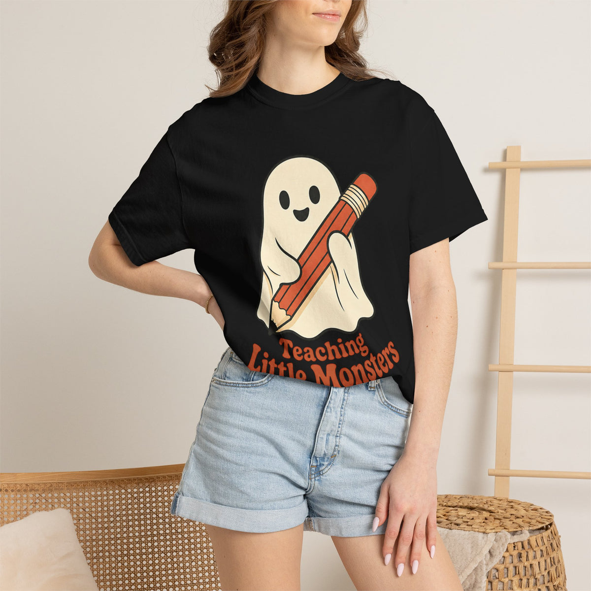 Teaching Little Monsters T-shirt - Black - On Model Close-Up