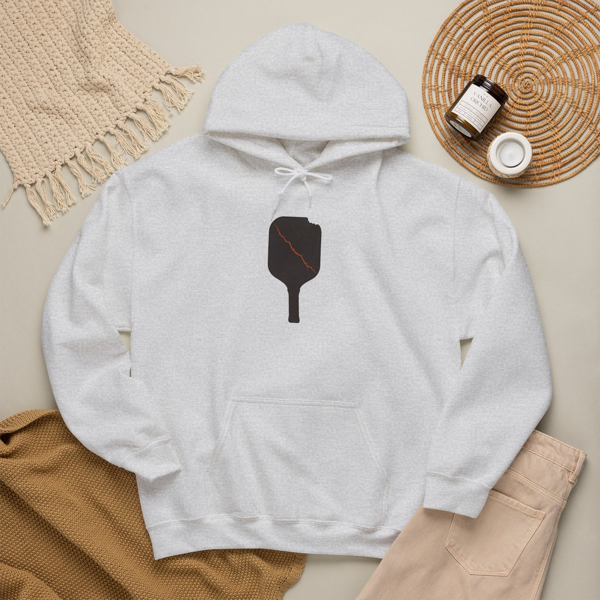 Pickleball Paddle Graphic Hoodie - Ash - Flat Lay