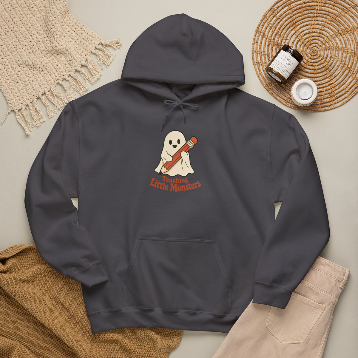 Teaching Little Monsters Hoodie - Charcoal - Flat Lay