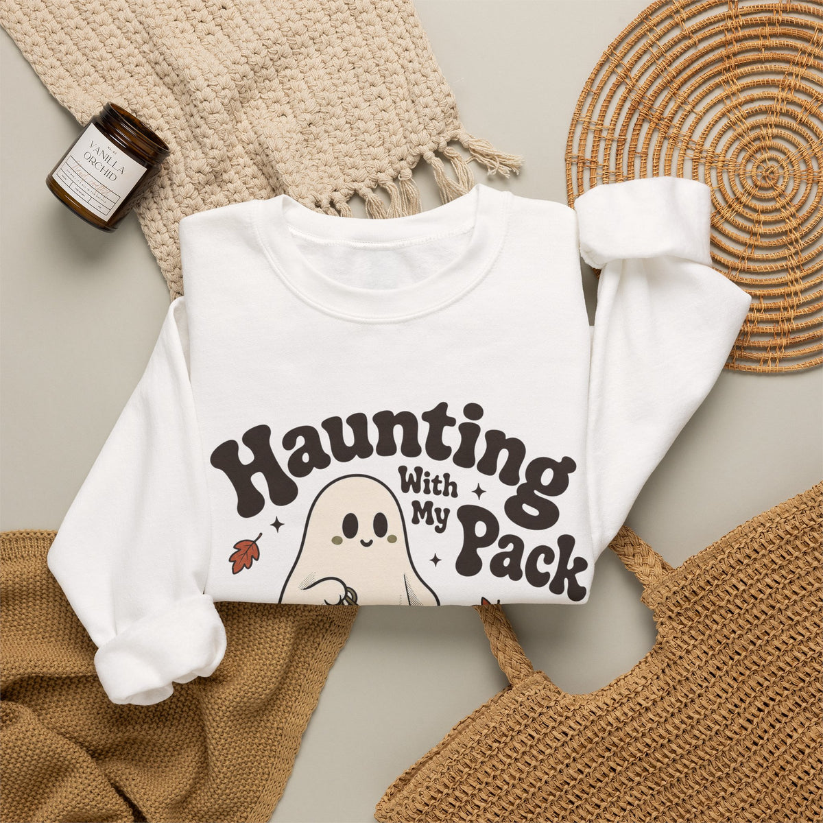 Haunting With My Pack Sweatshirt - White - Flat Lay