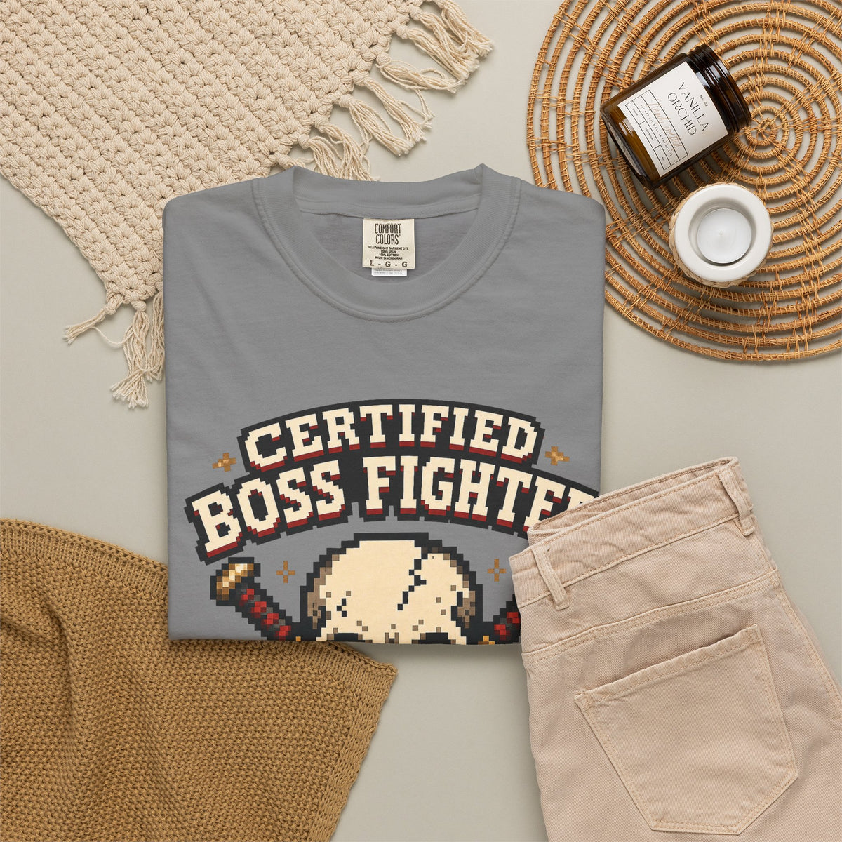 Certified Boss Fighter T-shirt - Grey - Flat Lay