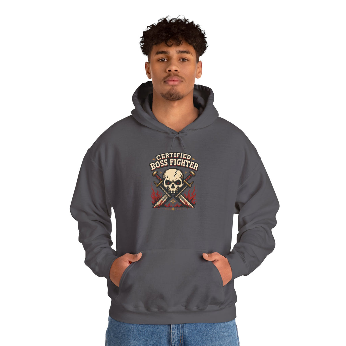 Certified Boss Fighter Hoodie - Charcoal - On Model Male