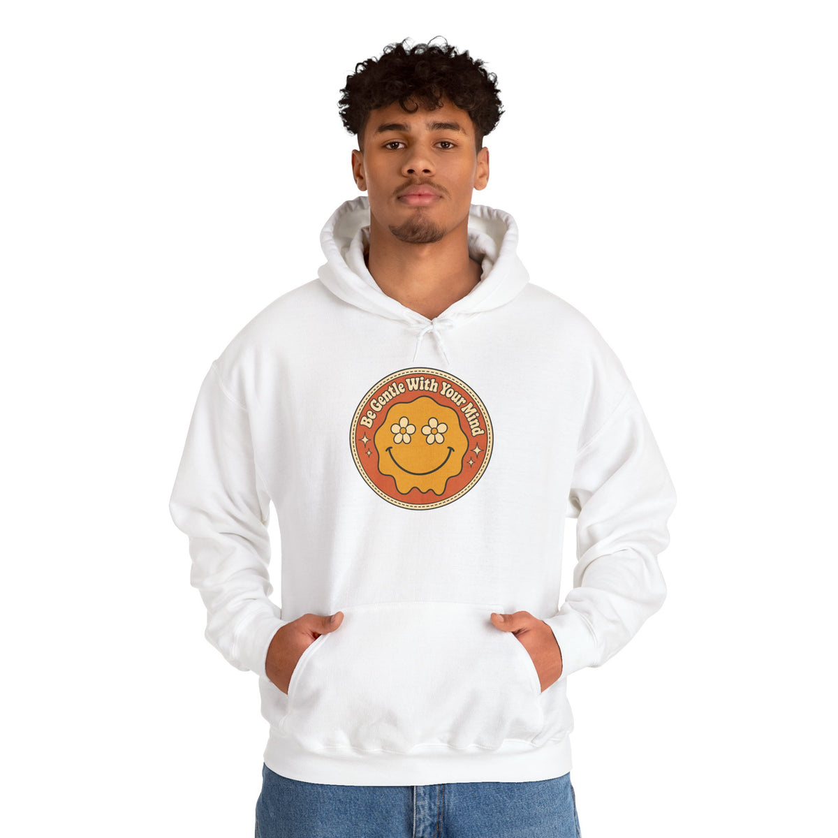 Be Gentle With Your Mind Hoodie - White - on model male