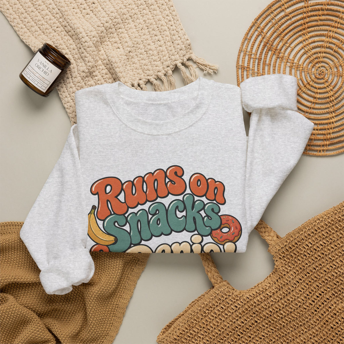 Runs on Snacks & Denial Sweatshirt - Ash - flat lay