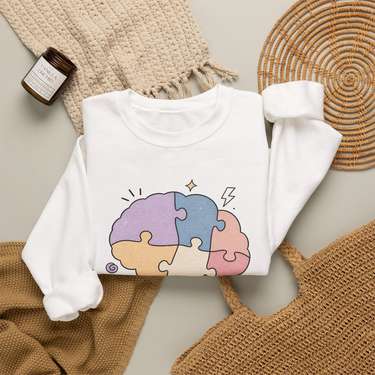 My Brain Has 47 Tabs Open Sweatshirt - White - Flat Lay