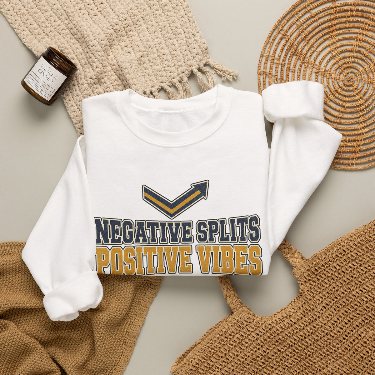 Negative Splits Positive Vibes Sweatshirt - White - Flat Lay