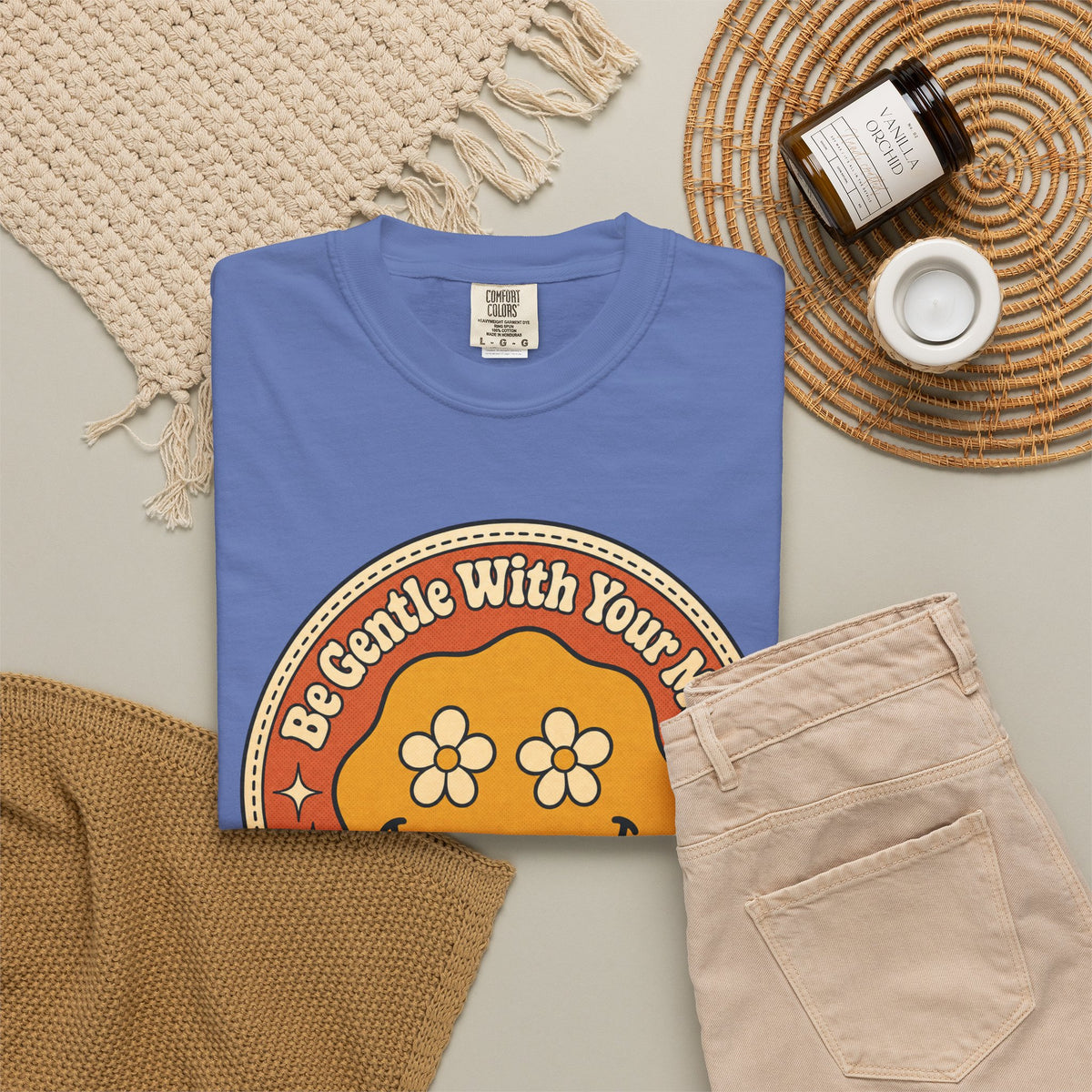 Be Gentle With Your Mind T-shirt - Mystic Blue - Flat Lay