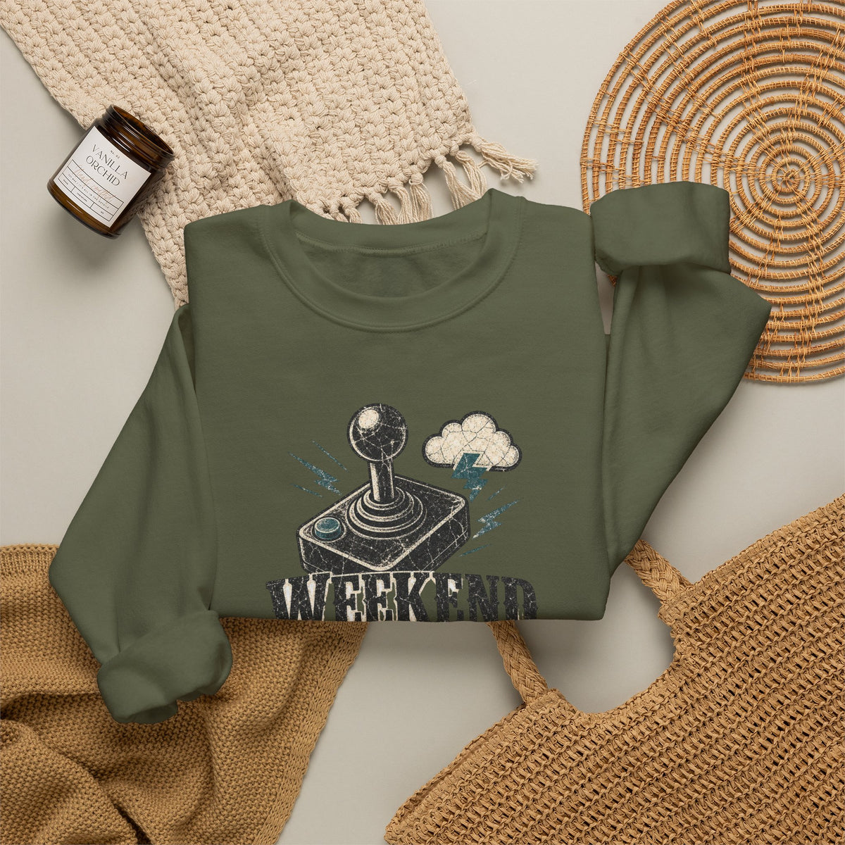 Weekend Forecast 100% Gaming Sweatshirt - Military Green - Flat Lay