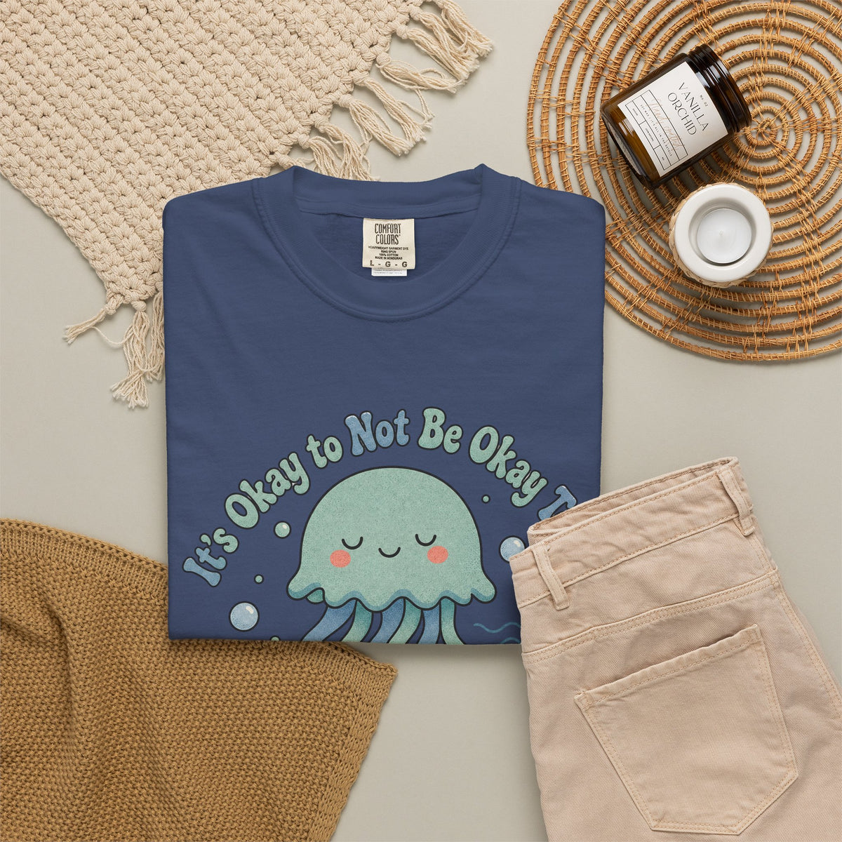 It's Okay to Not Be Okay T-shirt - China Blue - Flat Lay