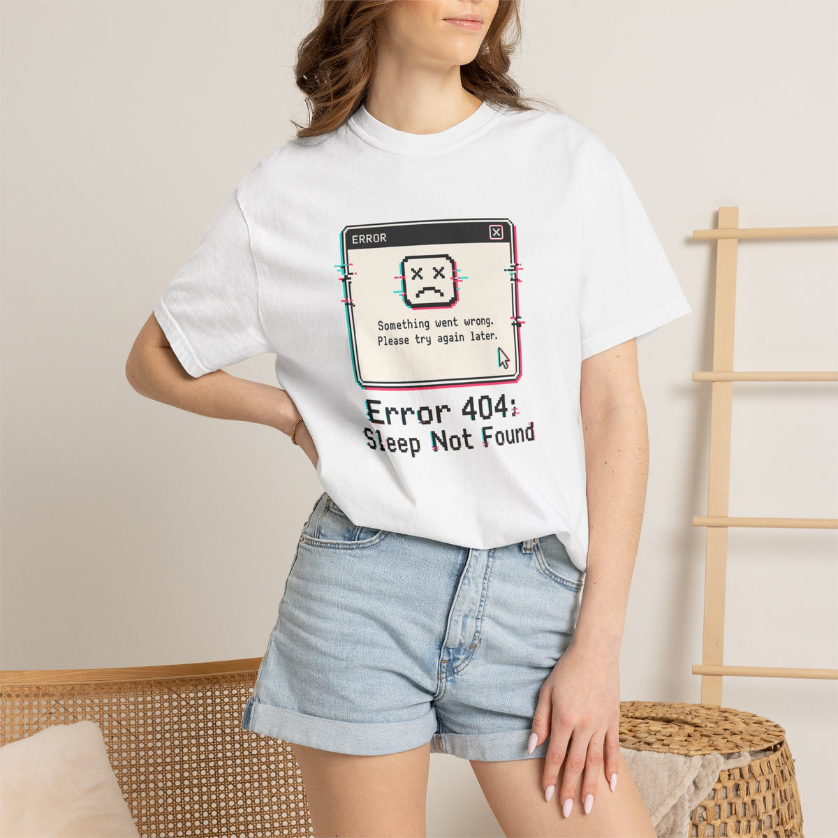 Error 404 Sleep Not Found T-Shirt - White - On Model Close-Up