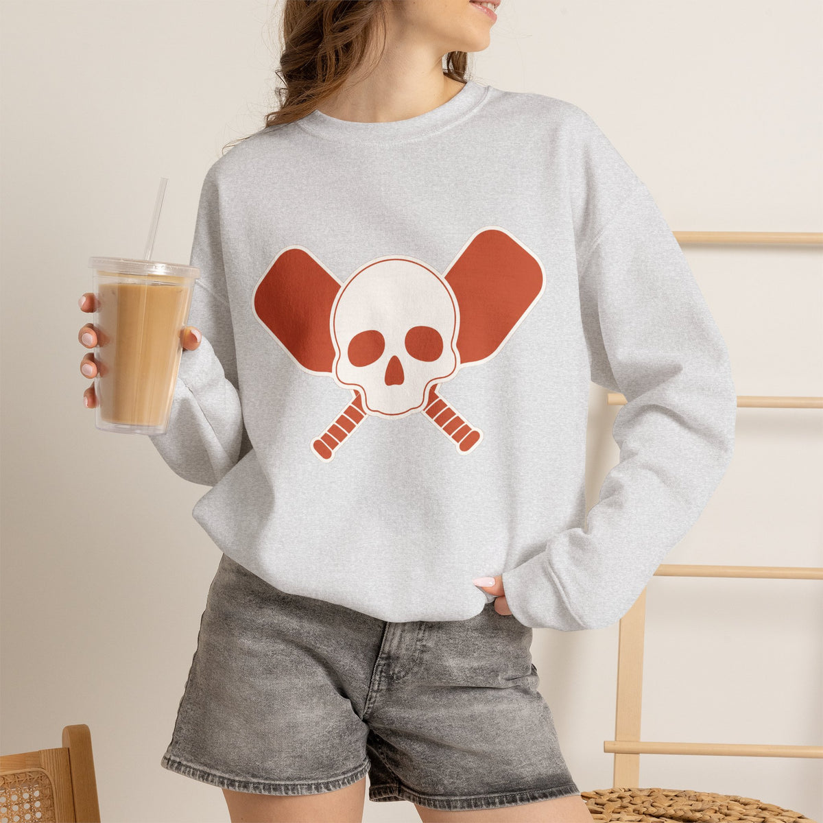 Skull & Oars Sweatshirt - Ash - On Model Female