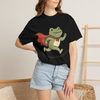Superhero Frog Running T-shirt - Black - on model close-up