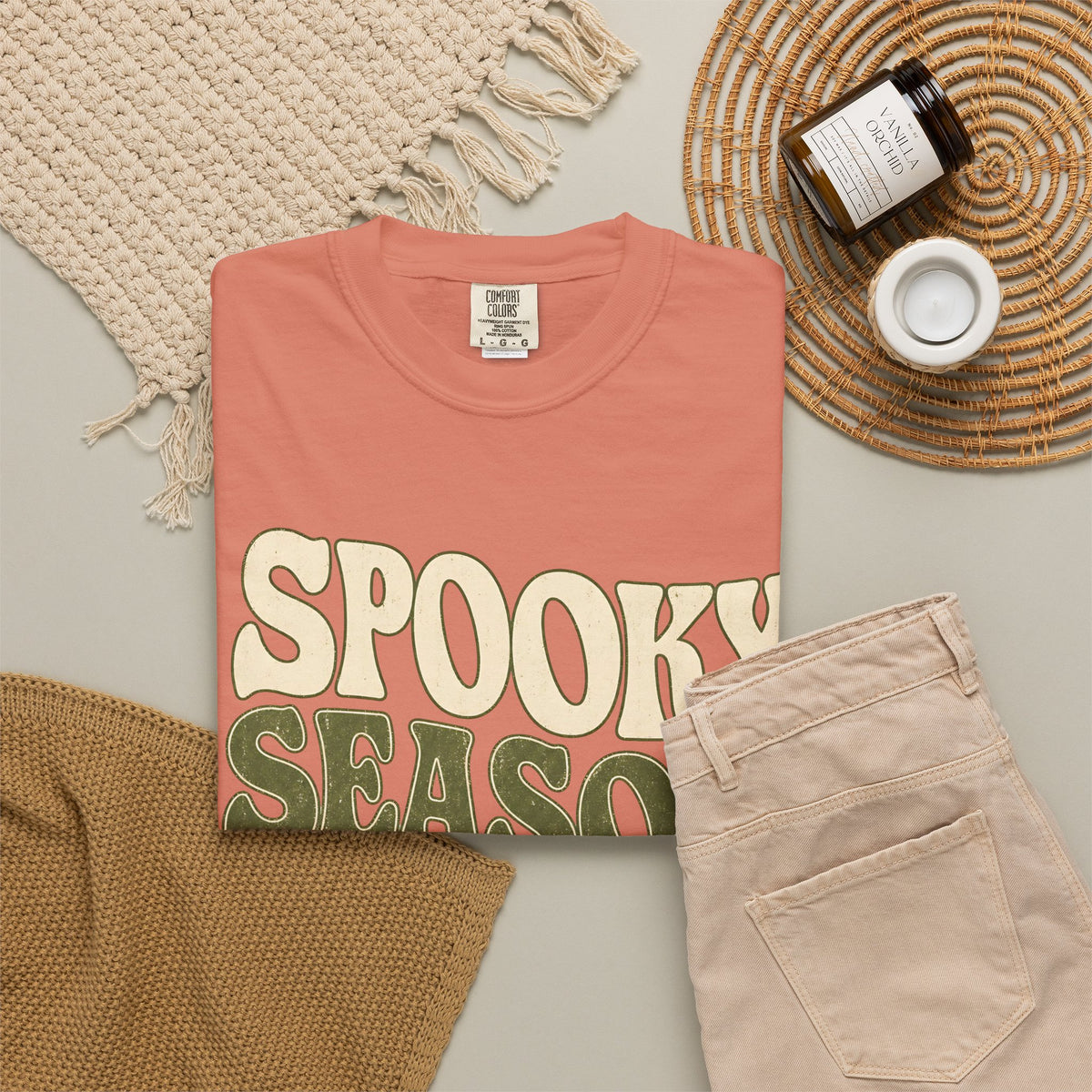 Spooky Season Slow Living T-shirt - Terracotta - Flat Lay