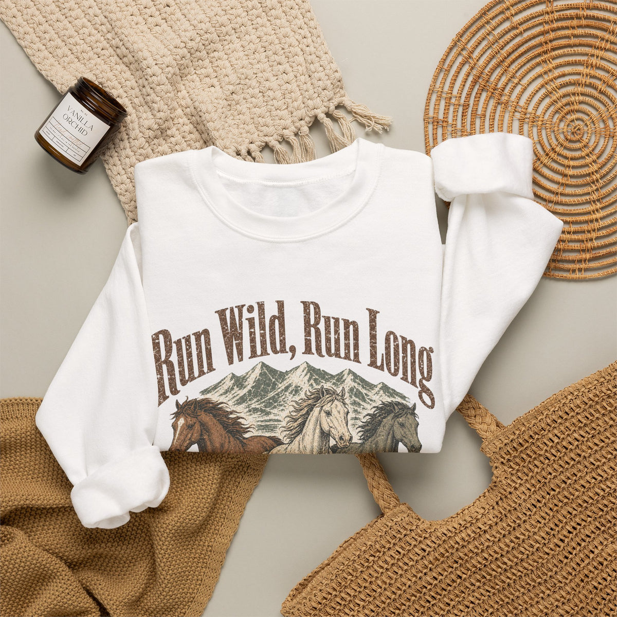 Run Wild Run Long Sweatshirt - White - Flat Lay
