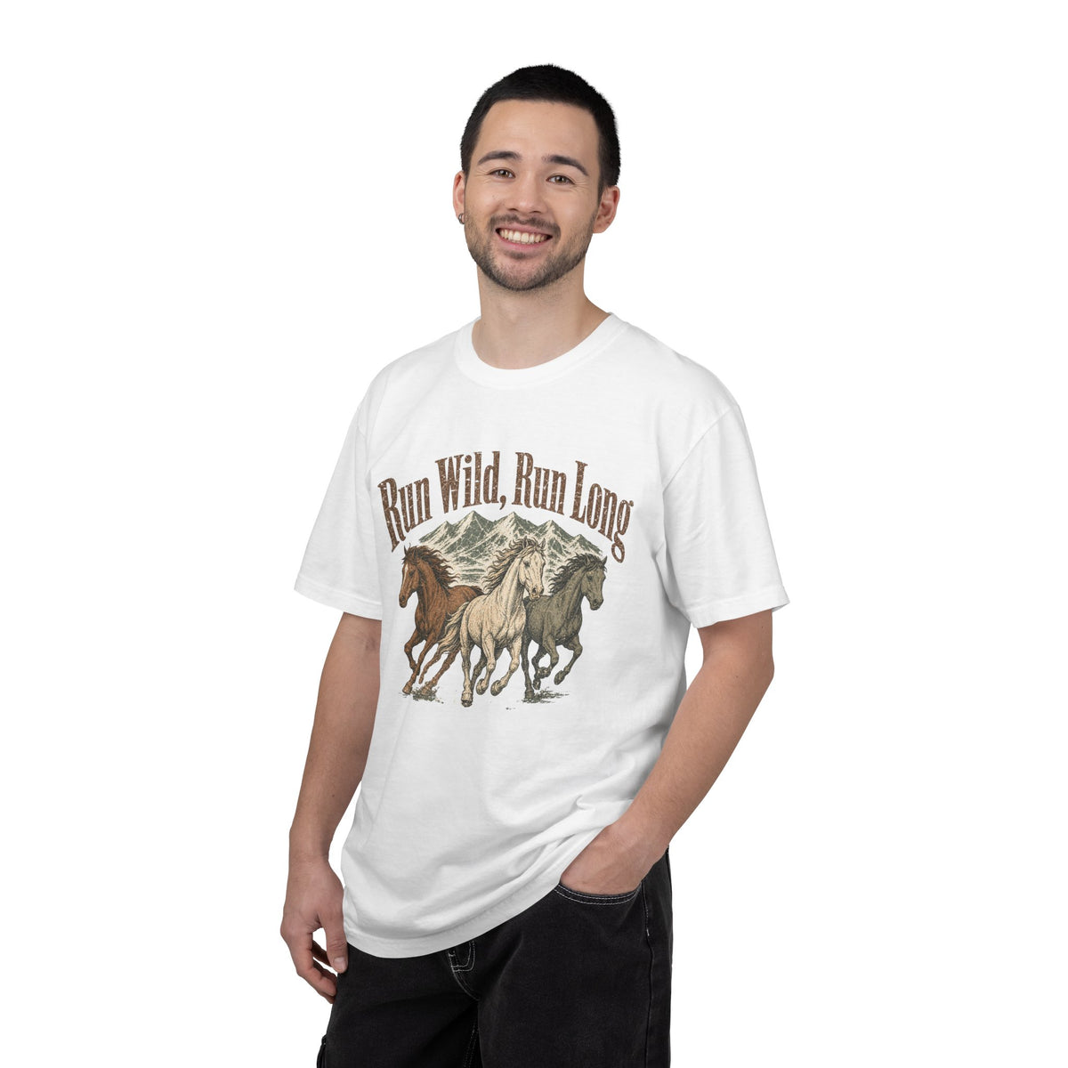 Run Wild Run Long T-shirt - White - On Model Male