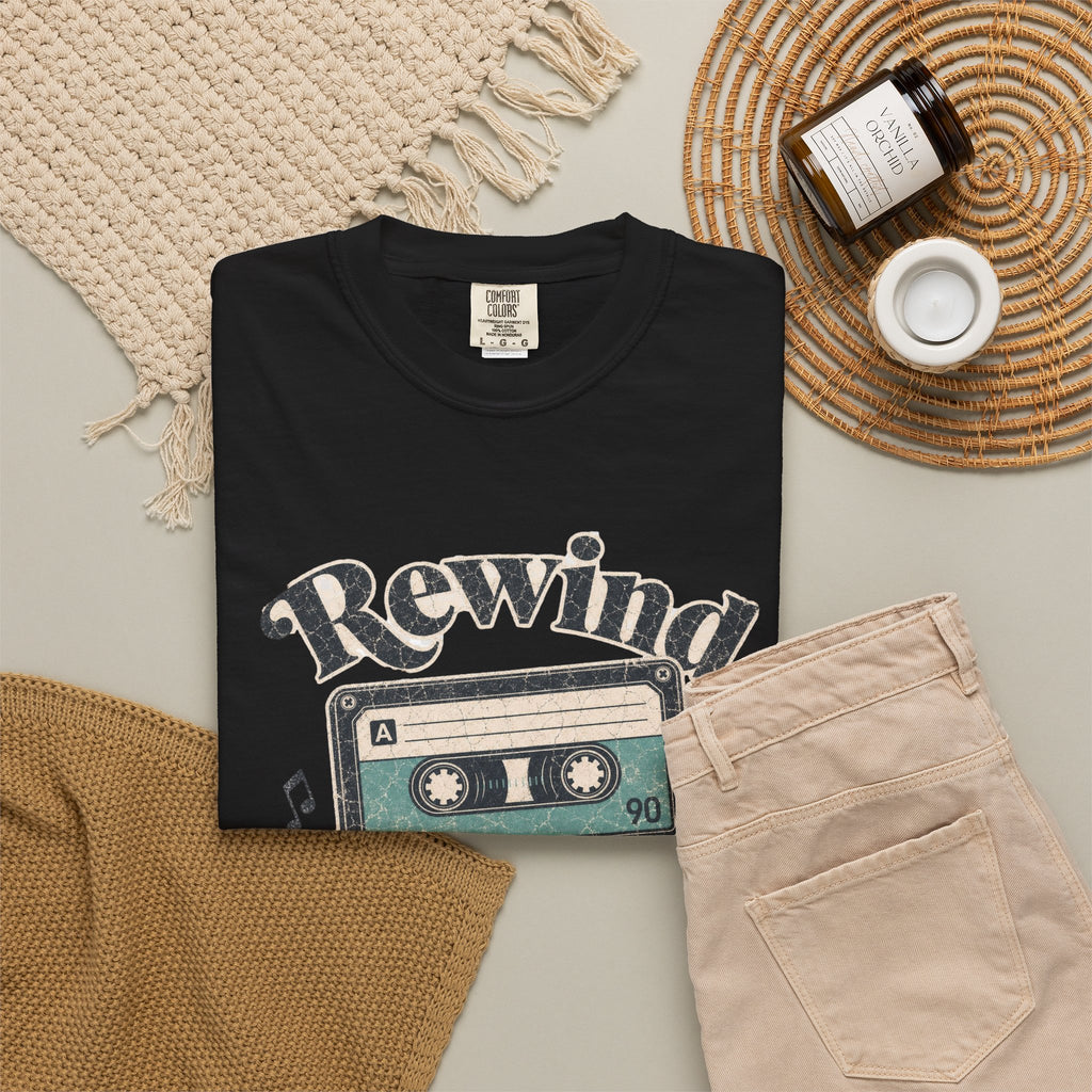 Retro Cassette Tape T-shirt - Black - Flat Lay