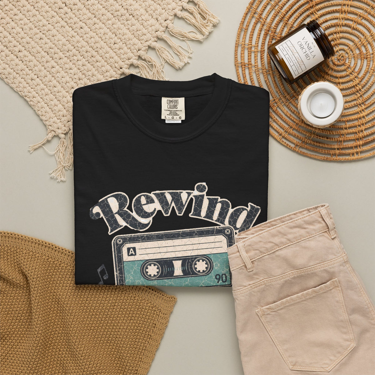 Retro Cassette Tape T-shirt - Black - Flat Lay