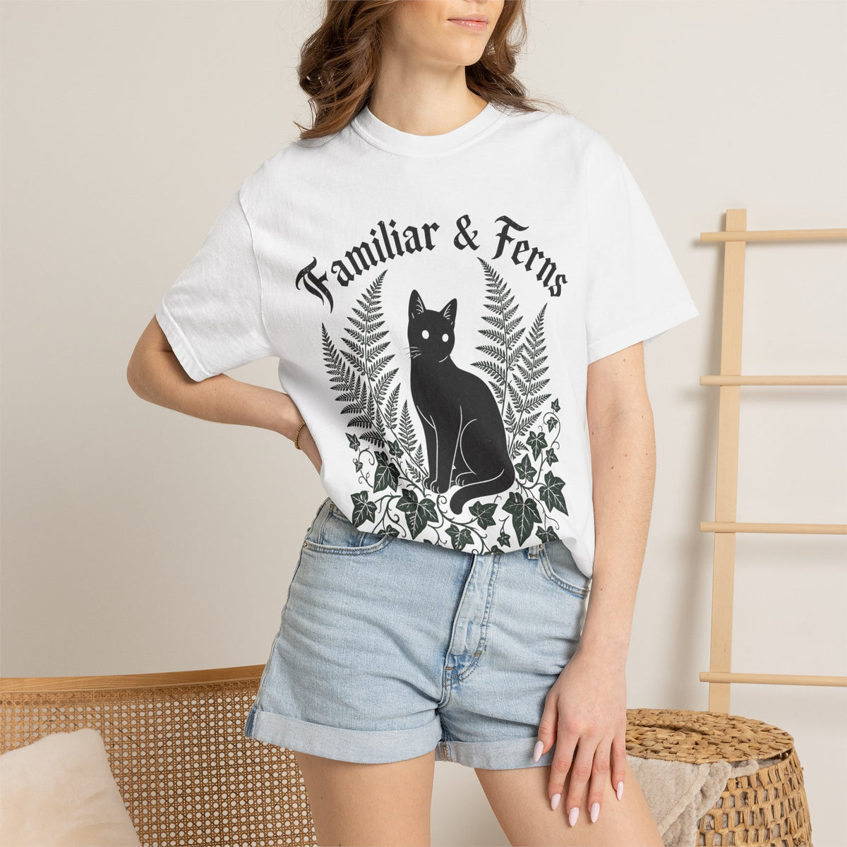 Familiar & Ferns T-shirt - White - On Model Close-Up
