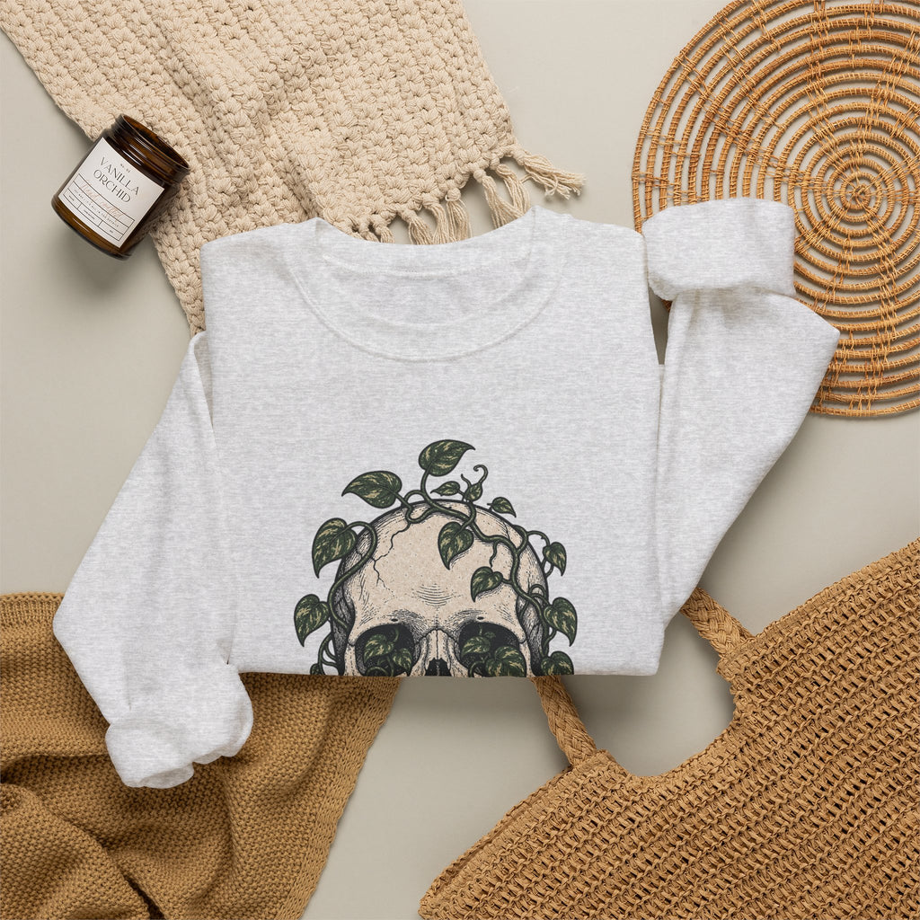 Skull with Ivy Leaves Sweatshirt - Ash - flat lay