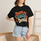 Runs on Snacks & Denial T-Shirt - Black - on model close-up