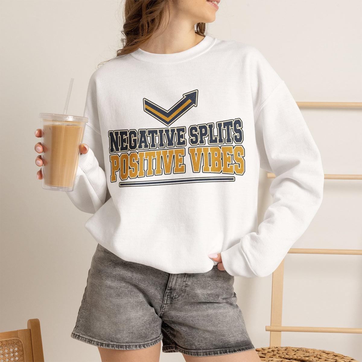 Negative Splits Positive Vibes Sweatshirt - White - On Model Female