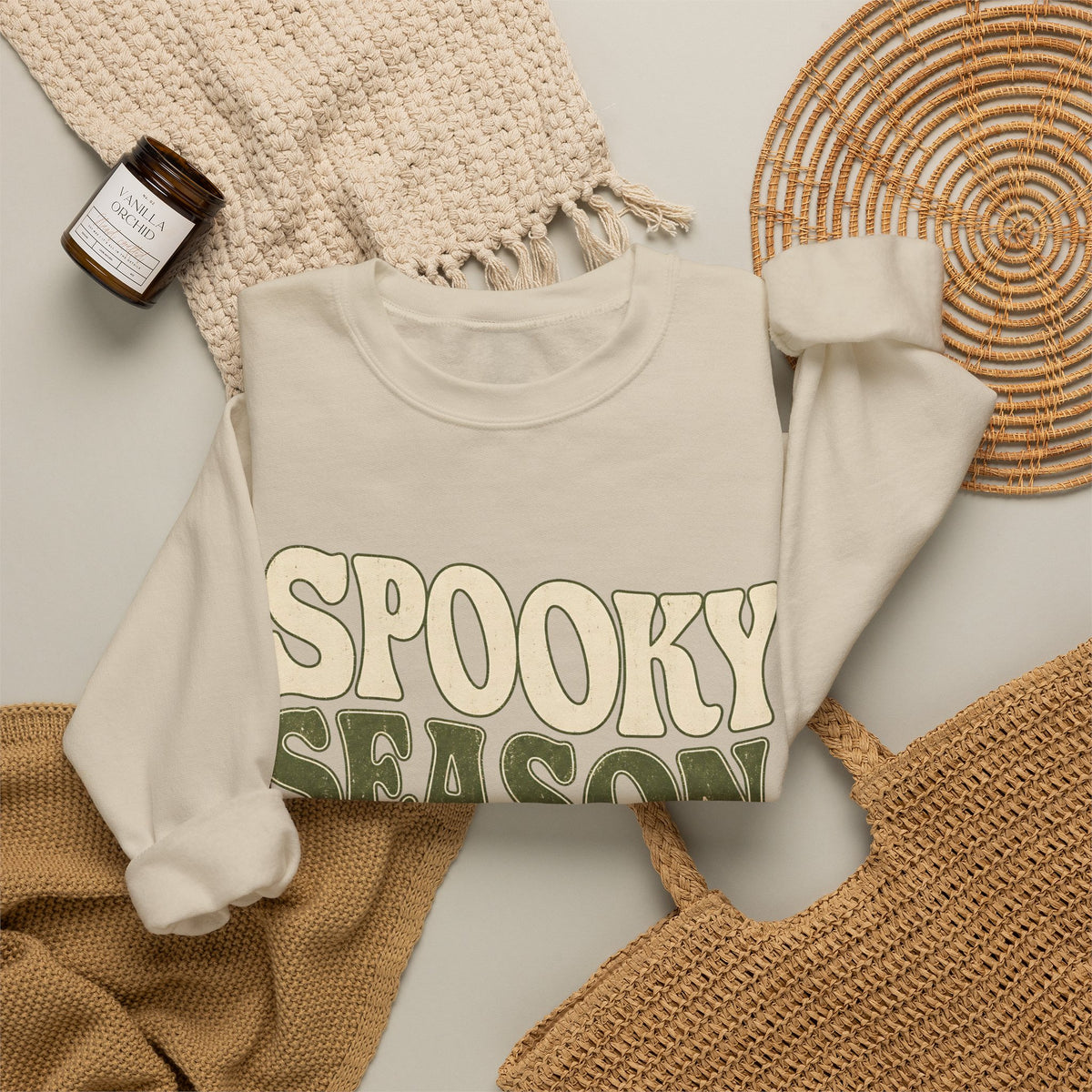 Spooky Season Slow Living Sweatshirt - Sand - Flat Lay