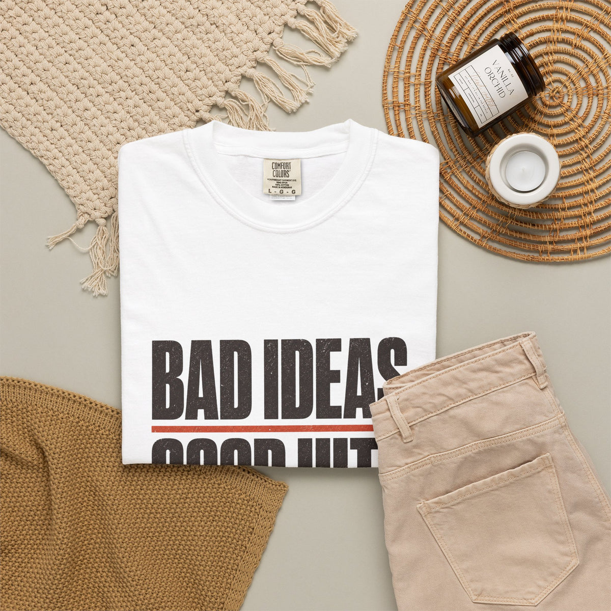 Bad Ideas. Good Hits. T-Shirt - White - Flat Lay