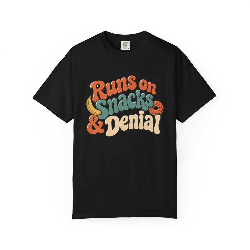 Runs on Snacks & Denial T-Shirt - Black - Front
