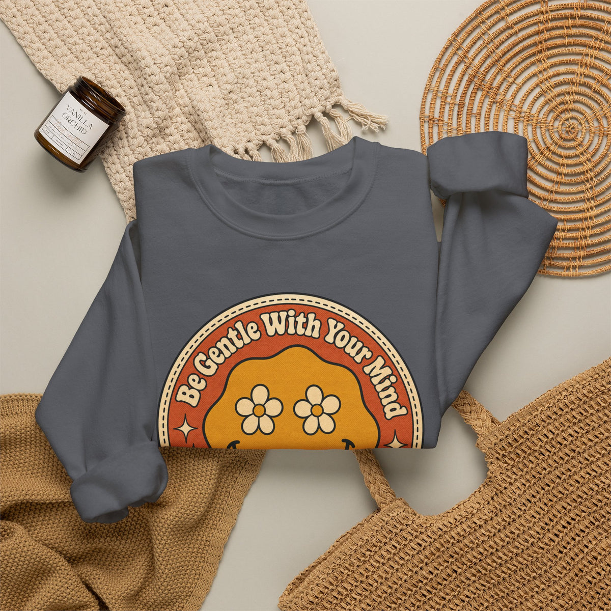 Be Gentle With Your Mind Sweatshirt - Charcoal - flat lay