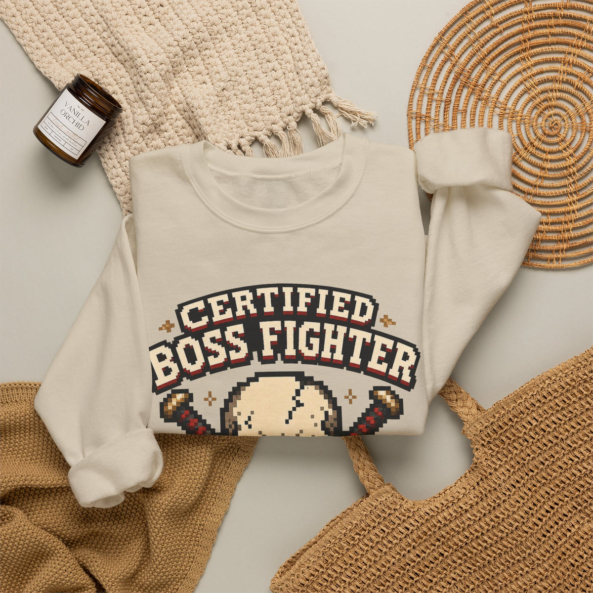 Certified Boss Fighter Sweatshirt - Sand - Flat Lay