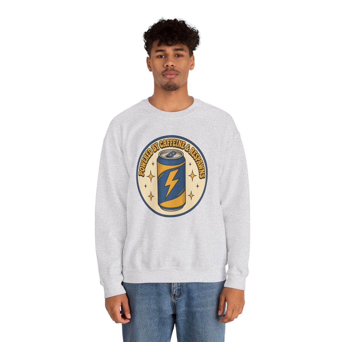 Caffeinated Energy Can Sweatshirt - Ash - On Model Male