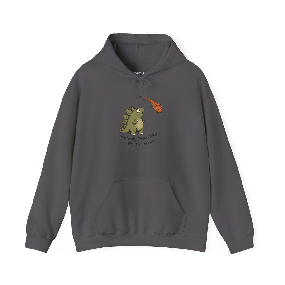 Emotionally I'm the Meteor Dinosaur Hoodie - Charcoal - Flat Lay