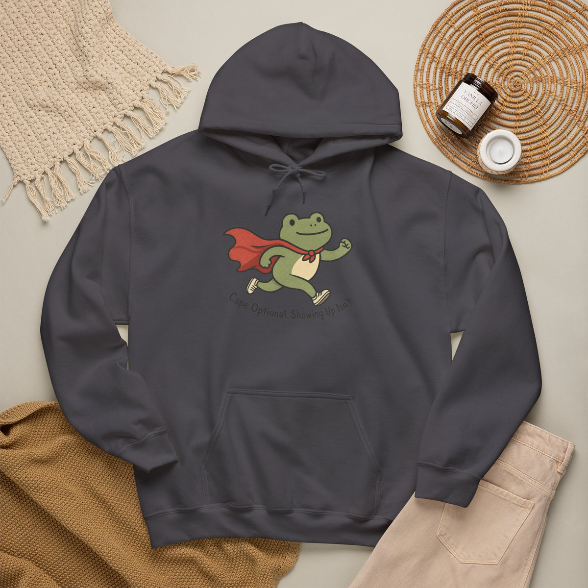 Superhero Frog running Hoodie - Charcoal - flat lay