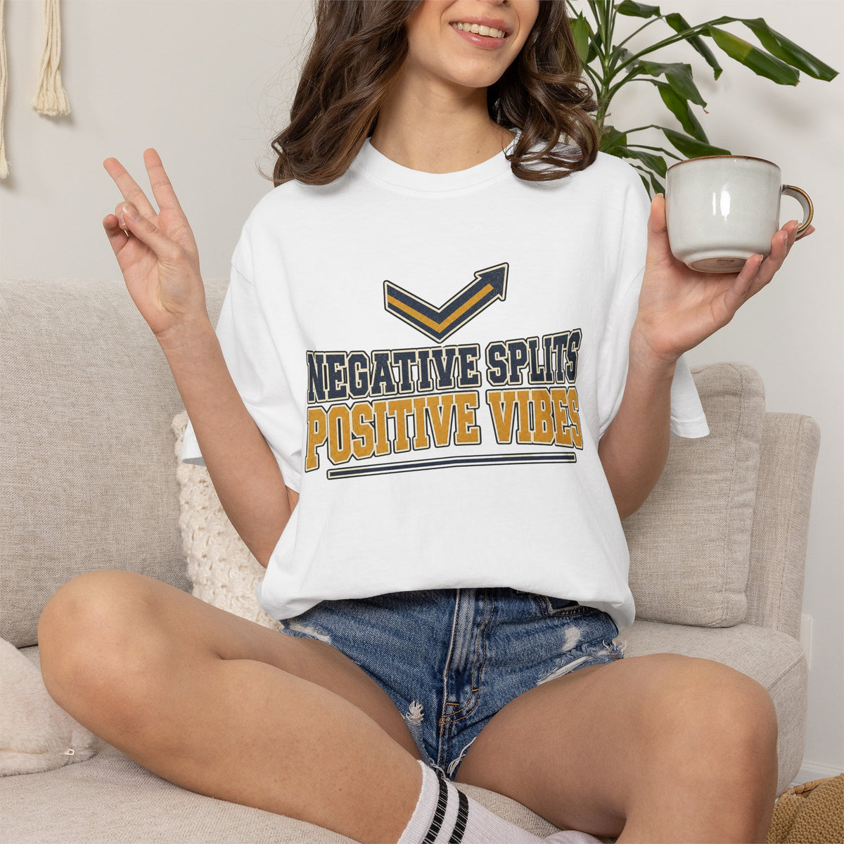 Negative Splits Positive Vibes T-shirt - White - On Model Female