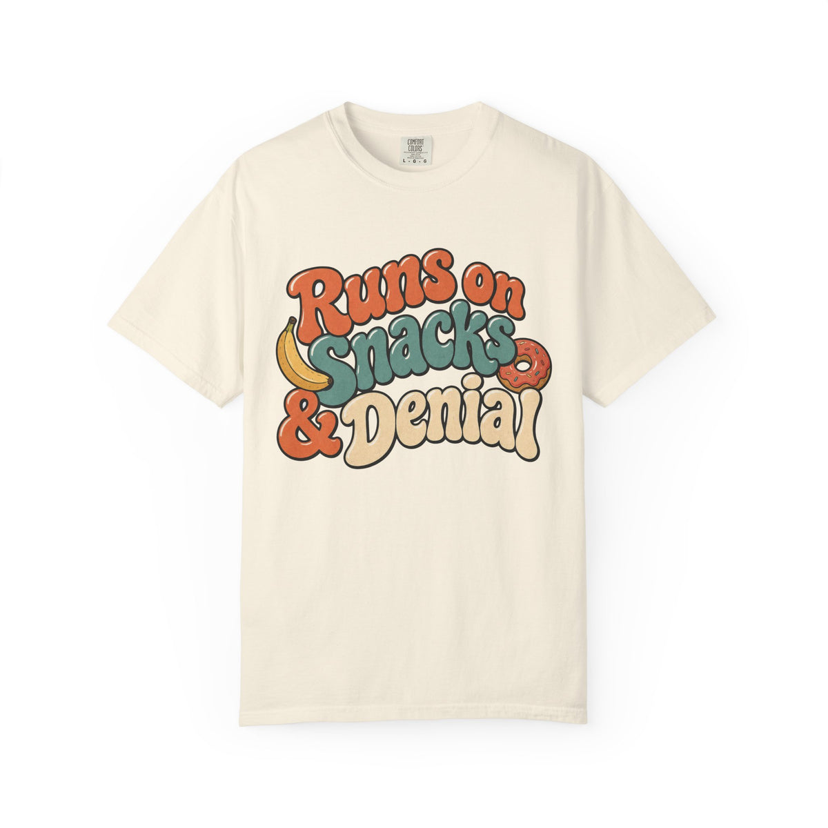 Runs on Snacks & Denial T-Shirt - Ivory - on model side