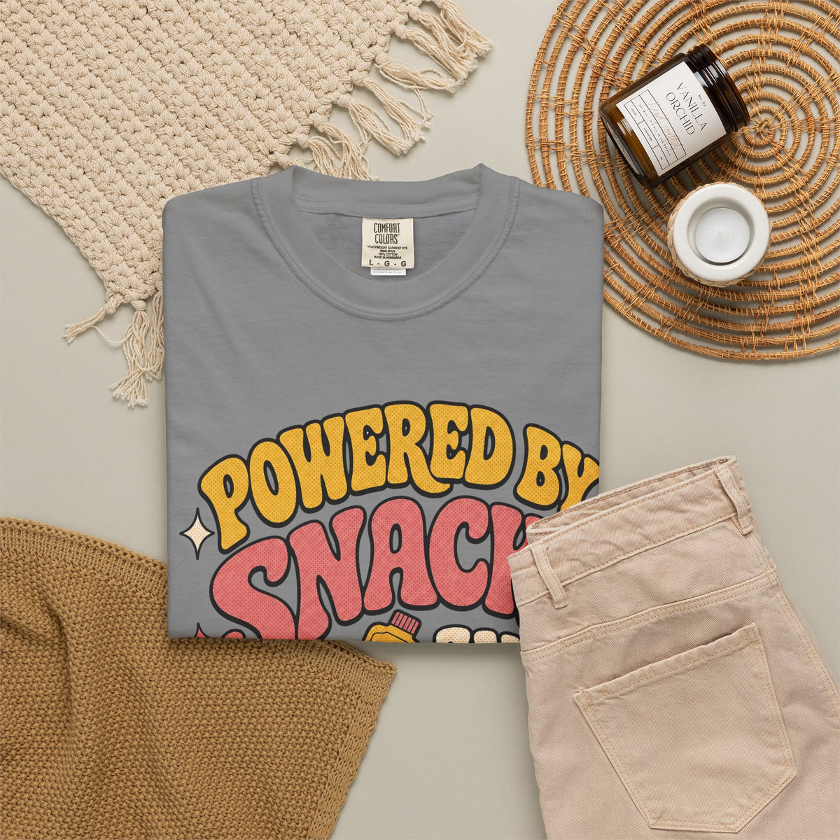 Powered by Snacks and Spite T-shirt - Grey - flat lay