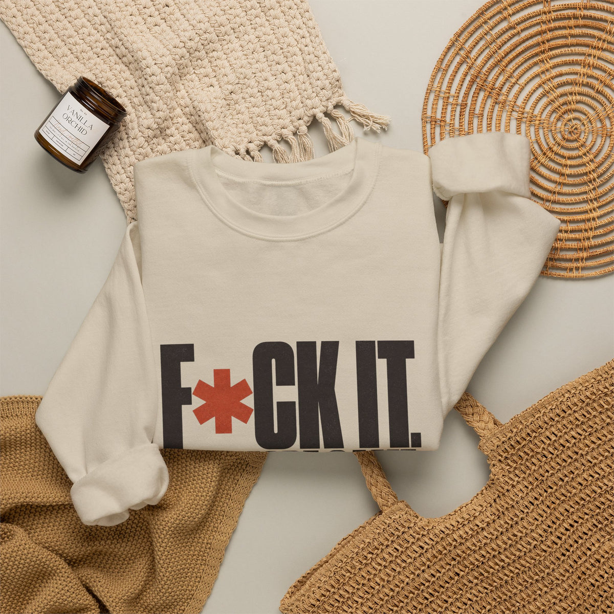 F*ck It. One More Game. Sweatshirt - Sand - Flat Lay
