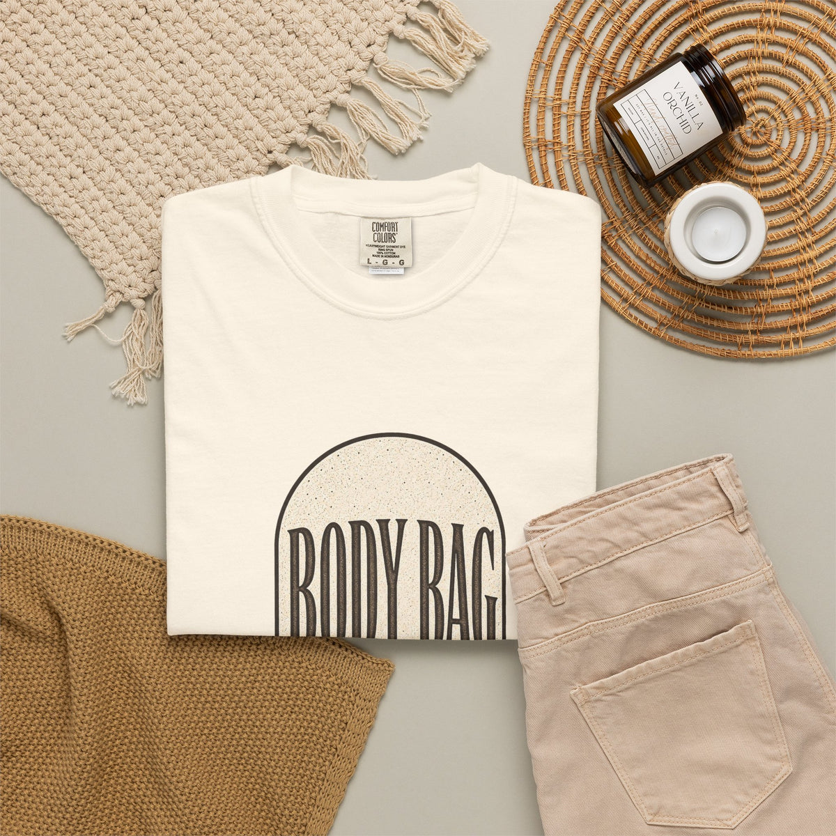 BODY BAG It's a Shot, Not a Threat T-Shirt - Ivory - Flat Lay