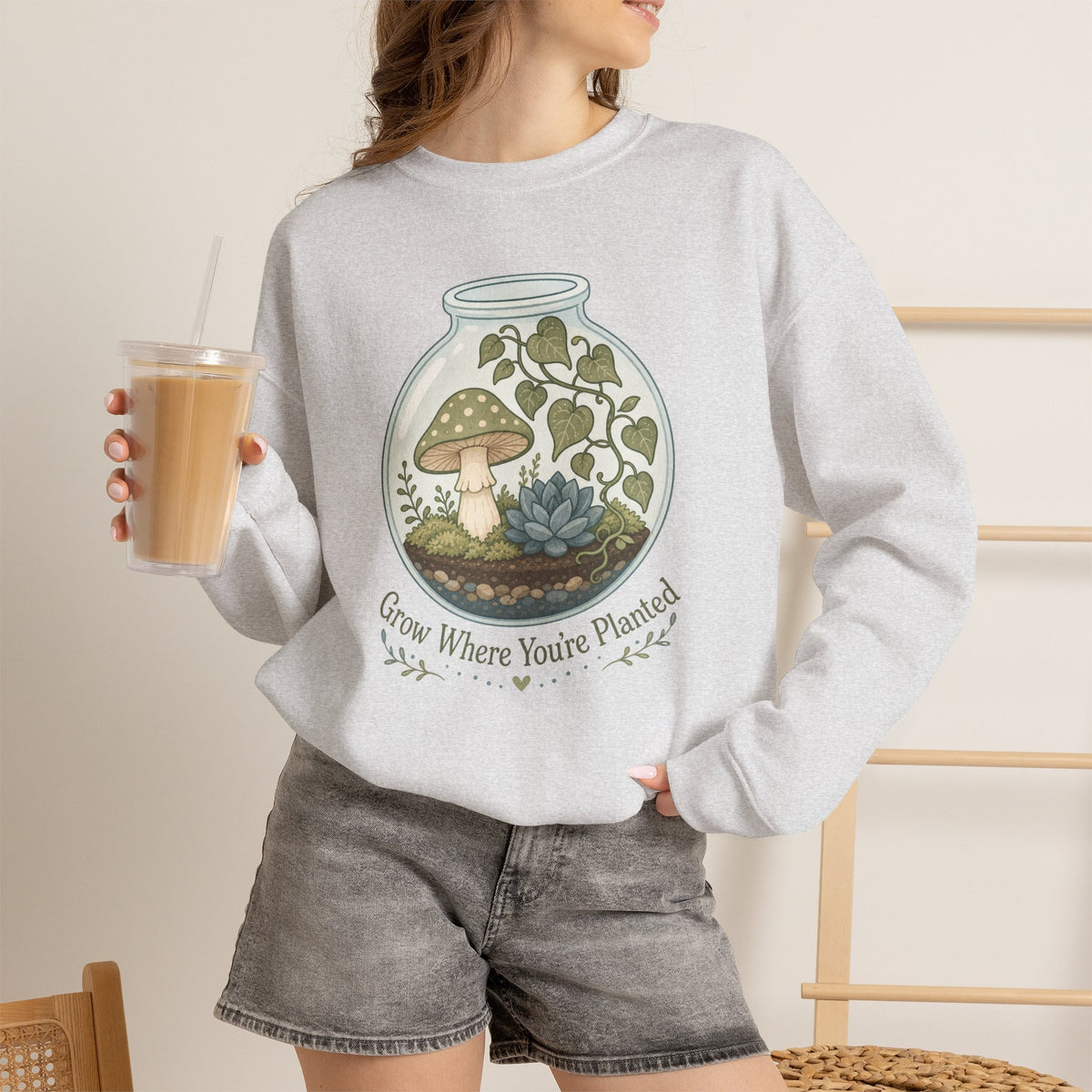 Grow Where You're Planted Sweatshirt - Ash - On Model Female