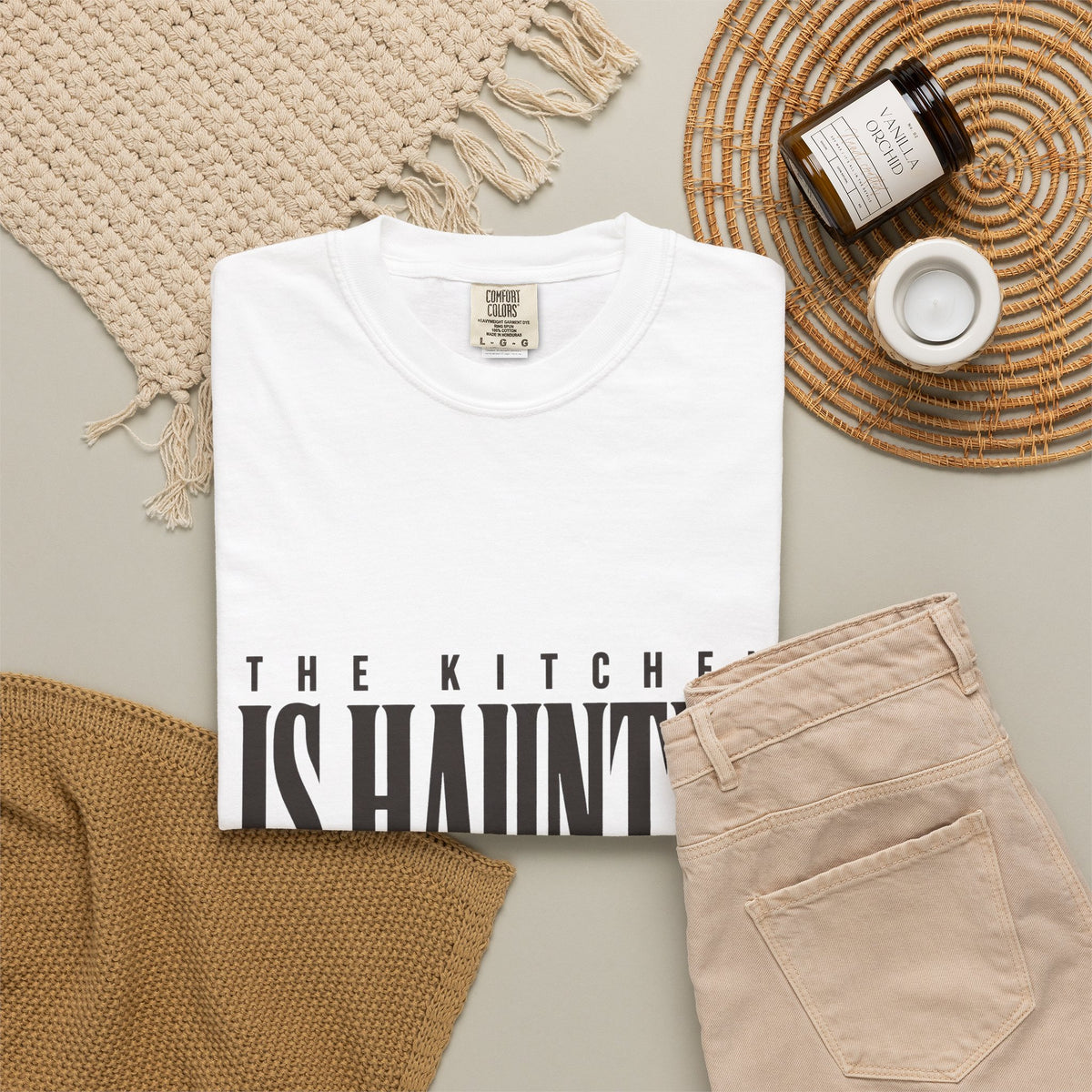 The Kitchen Is Haunted T-Shirt - White - Flat Lay