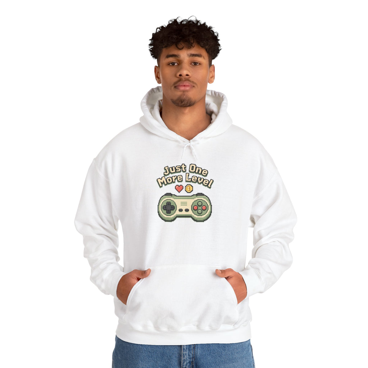 Just One More Level Hoodie - White - On Model Male
