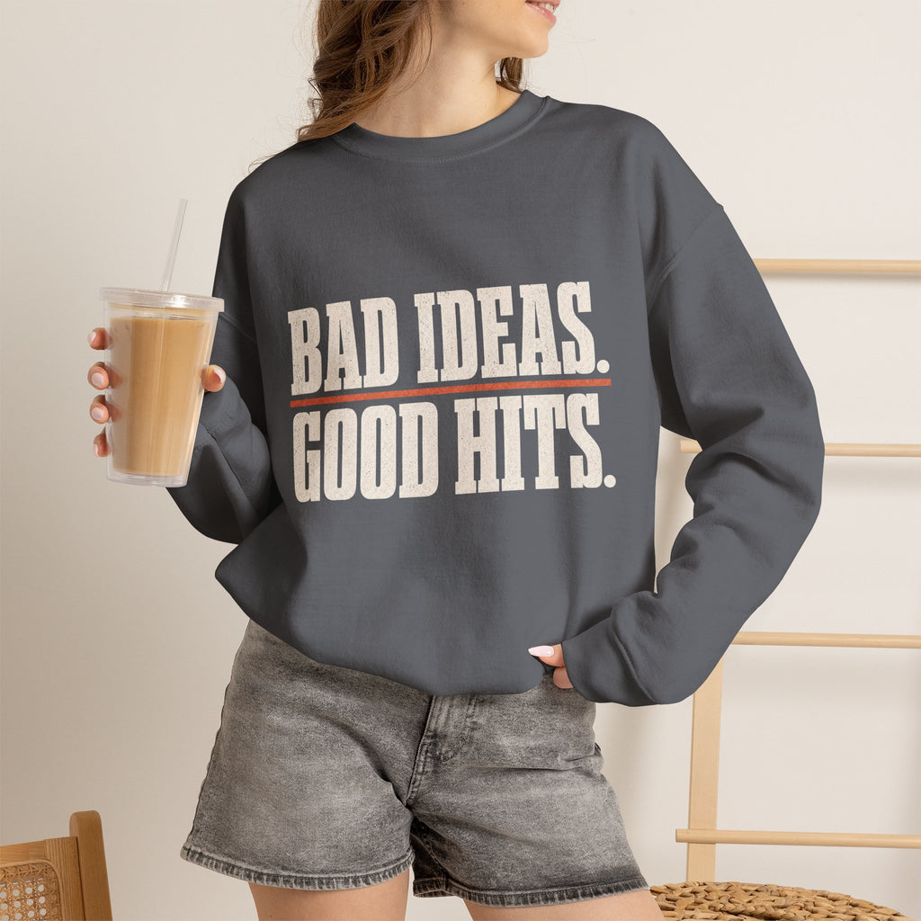 Bad Ideas. Good Hits. Sweatshirt - Charcoal - On Model Female