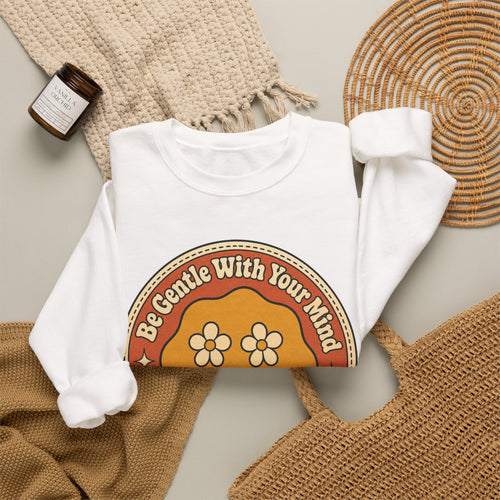 Be Gentle With Your Mind Sweatshirt - White - Flat Lay